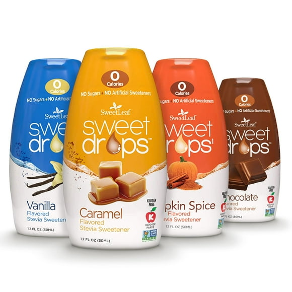 SweetLeaf Sweet Drops - IEF31 Stevia Liquid Variety Pack, Chocolate, Caramel, Vanilla, Pumpkin Spice, Sugar-Free Coffee Syrup Alternative, 1.7 Oz Ea (Pack of 4)