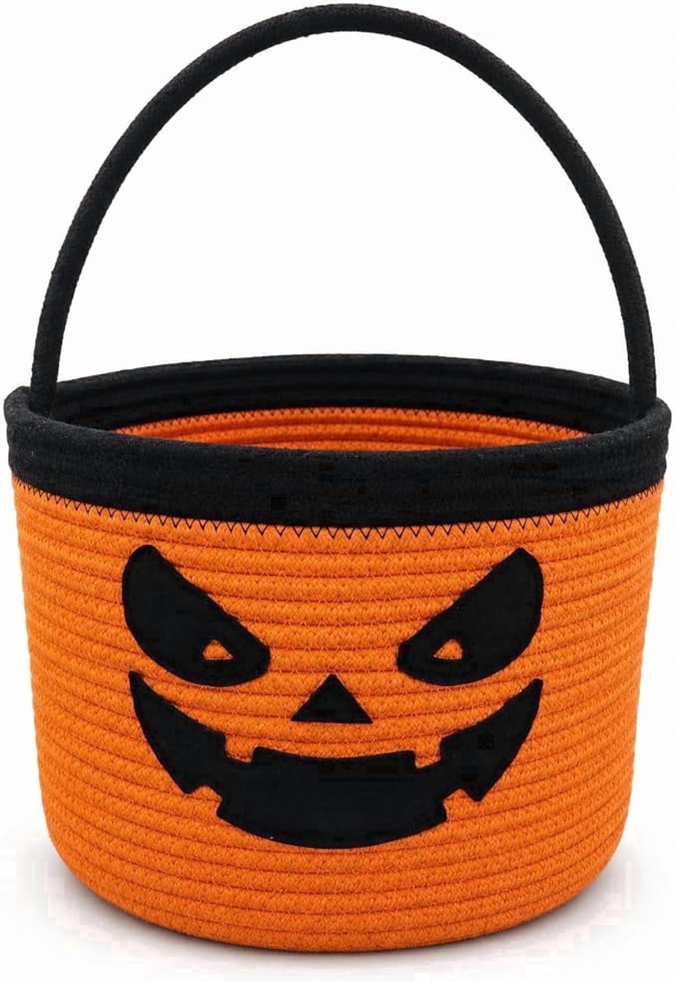 SweetMemo Orange Cotton Rope Candy Pail with Handle, Pumpkin Halloween ...