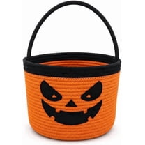 SweetMemo Orange Cotton Rope Candy Pail with Handle, Pumpkin Halloween ...