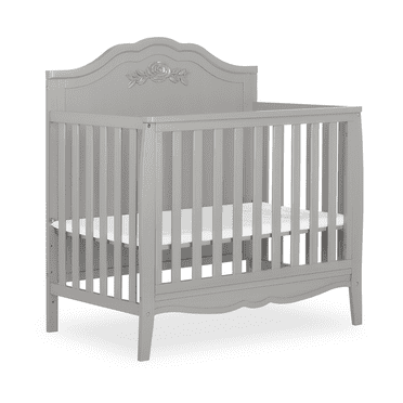 SweetPea Baby Rose 4-in-1 Convertible Mini Crib in Platinum, JPMA Certified Baby Crib, Non-Toxic Finish, New Zealand Pinewood, with 3 Mattress Height Settings Crib Platinum