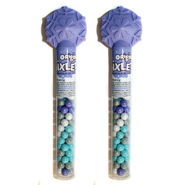 SweetWorks (2) Tubes Original Sixlets - Chocolatey Candies In Cane/Tube with Snowflake Topper - Lavender/Purple Color - Candies are Metallic White, Blue, Purple & Green - Net Wt. 1.5 oz each