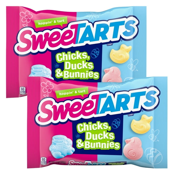 Sweetarts Chicks, Ducks & Bunnies Easter Classic Candy in Animal Shapes for Kids Easter Snacks Movie Night Egg Hunts Basket Stuffer Goodies Bag Filler Candy Bowl Birthday Party Favor 12oz. Pack of 2