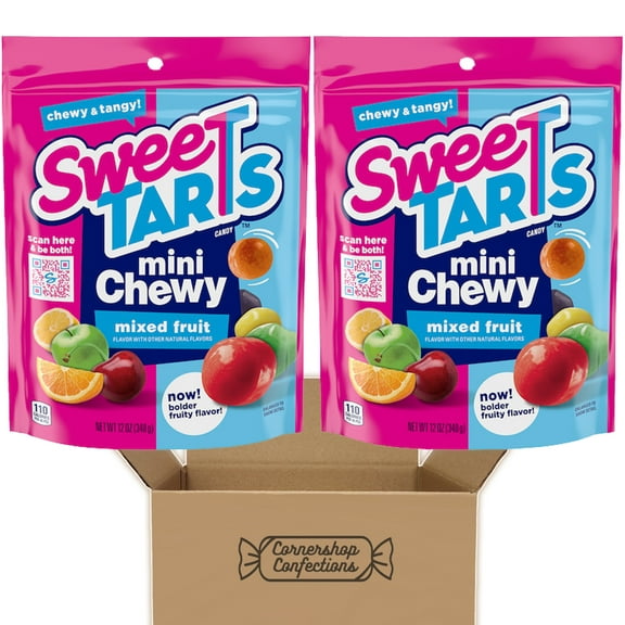 Sweetarts Mini Chewy 2 Large Bag Bulk Pack - 1.5 Pounds of Bold Fruit Flavored Sweetarts Candy - 5 Different Sweetart Candy Flavors in Each Bag - 2 12 oz Bags in Cornershop Confections Packaging