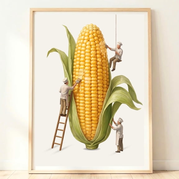 Sweetcorn Wall Art Corn Cob Print Farm Vegetable Decor Yellow Kitchen