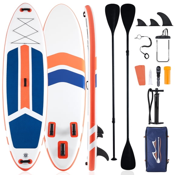 Sweetcrispy 10'5" Inflatable Stand Up Paddle Board, Wide Stable Design, Non-Slip Deck, with Premium SUP Paddle, Pump, Backpack & Leash, Blue White