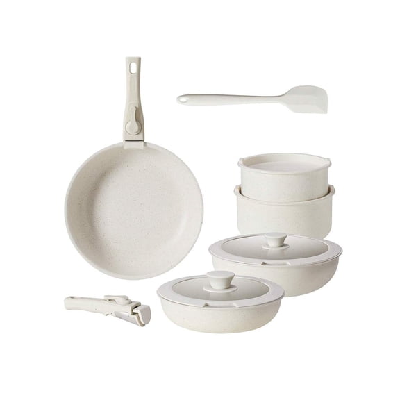 Sweetcrispy 12-Piece Nonstick Pots And Pans Set - Kitchen Cookware With Removable Handles - Ideal For Home Cooking,Beige