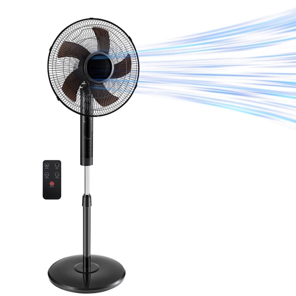 Sweetcrispy 16" Pedestal Fan with Remote, 3-Speed, 80° Oscillating, Height Adjustable, 15H Timer, Quiet Energy-Efficient, Black