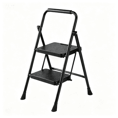Sweetcrispy 2-Step 800 lbs Capacity Steel Step Ladder, Non-Slip Pedals Comfortable Handrails Portable for Kitchen Garage Outdoor, Black