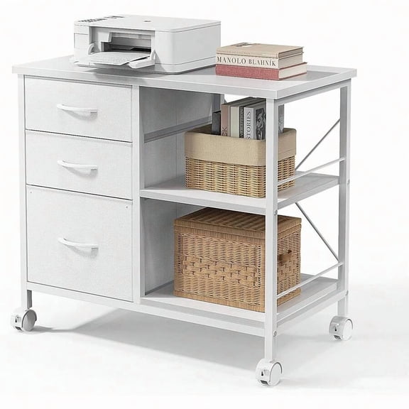 Sweetcrispy 3-Tier Mobile File Cabinet, Printer Stand With Storage, Office Table With Drawers And Back Support Bar, Holds 110lb For Home Office