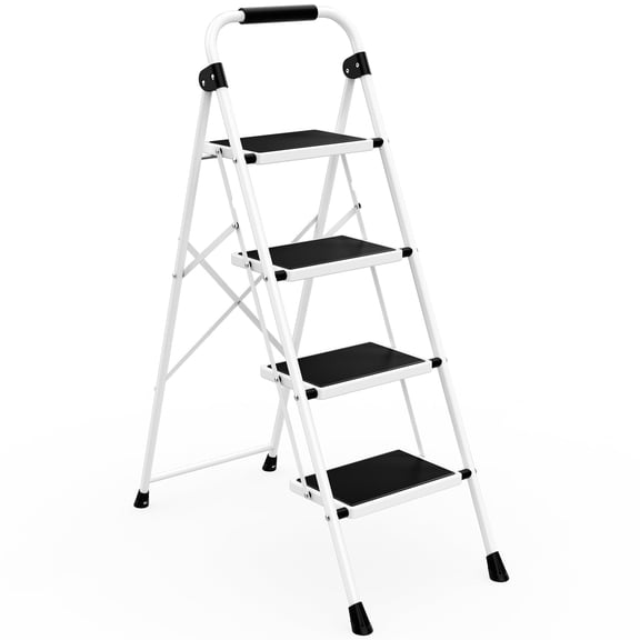 Sweetcrispy 4-Step 44-Inch Heavy Duty Steel Step Ladder, Non-Slip Pedals Handrails Portable for Kitchen Garage Outdoor, Black​