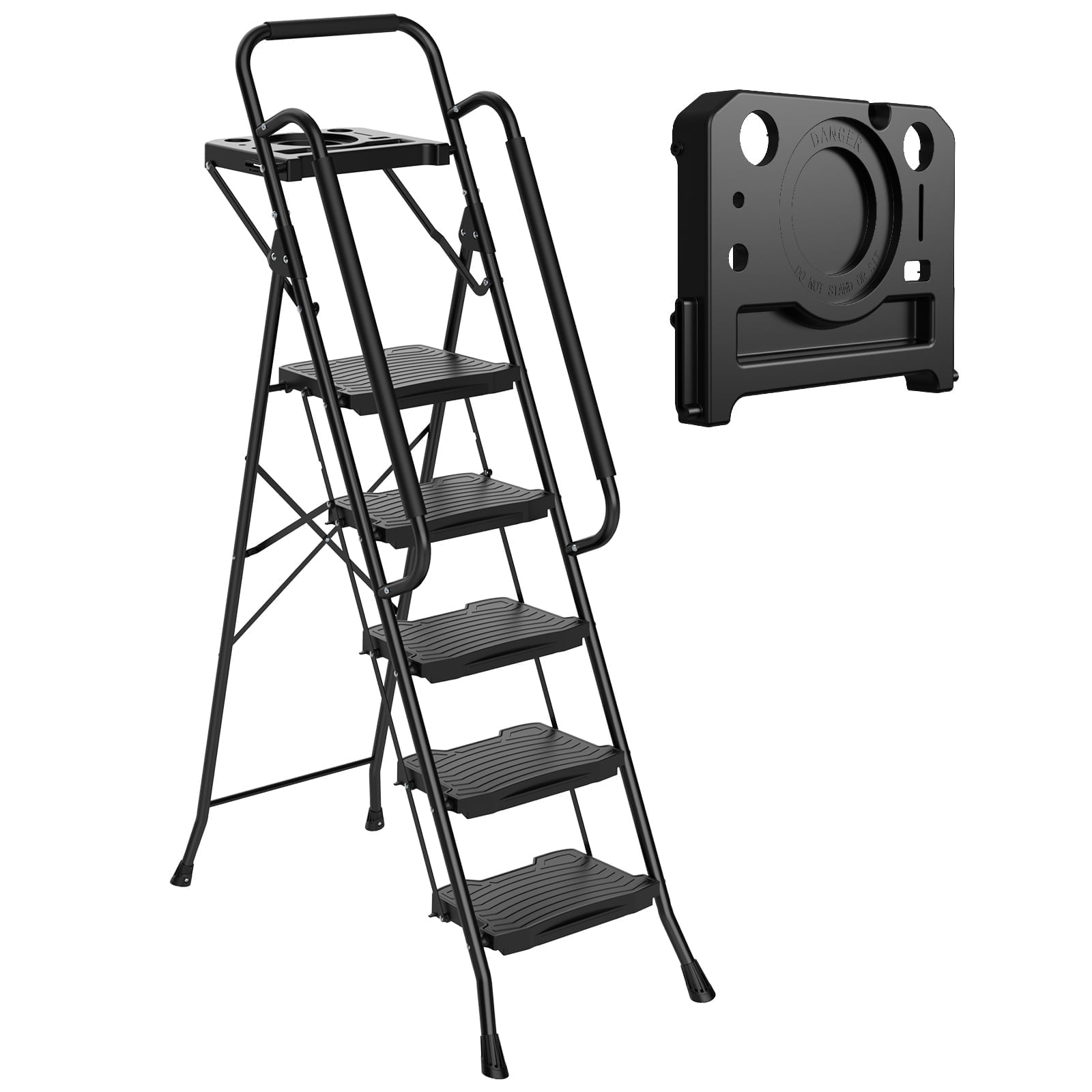 Swelt Ladder Sweetcrispy 5-Step 63-Inch Plastic Ladder Stool with Tool Tray, Non ...