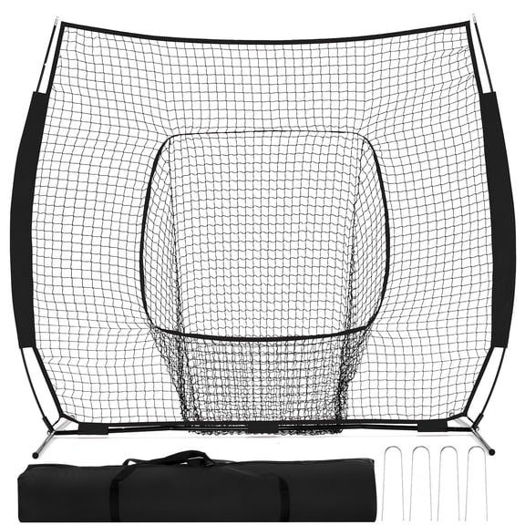 Sweetcrispy 7 ft x 7 ft Baseball & Softball Practice Net with Bow Frame, Carry Bag & Strike Zone Target, for Hitting Pitching, Black