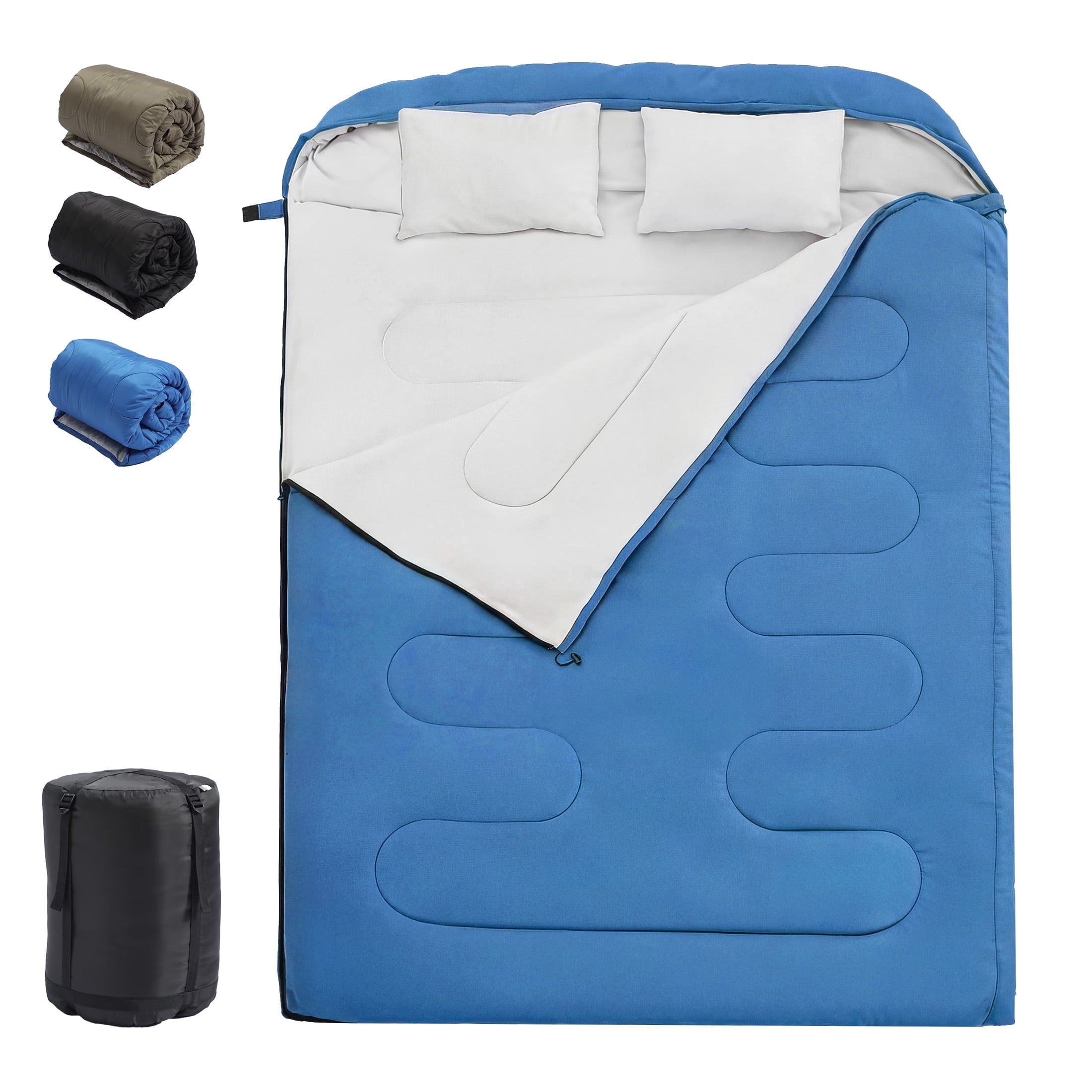 Sweetcrispy Double Sleeping Bag 2 Person Queen Size All Season Waterproof Camping Hiking Backpacking, Blue