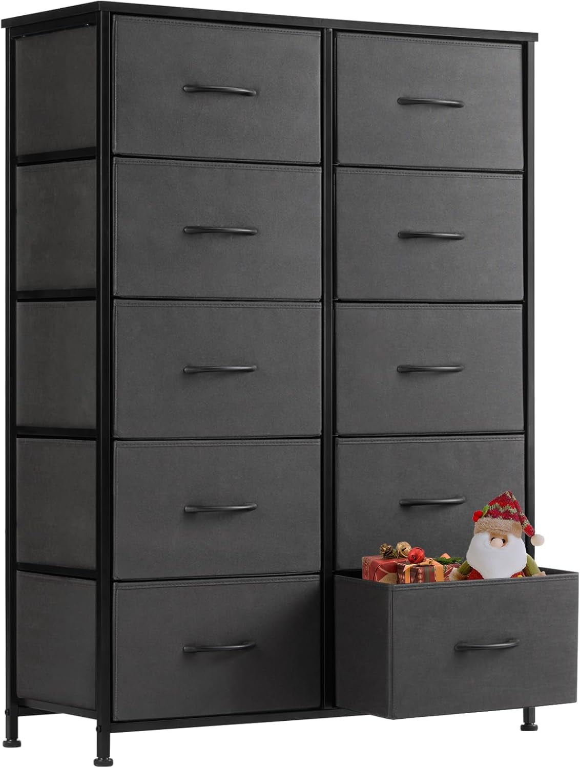 Gray Tall Dresser with Extra Deep Fabric Drawers and Steel Frame