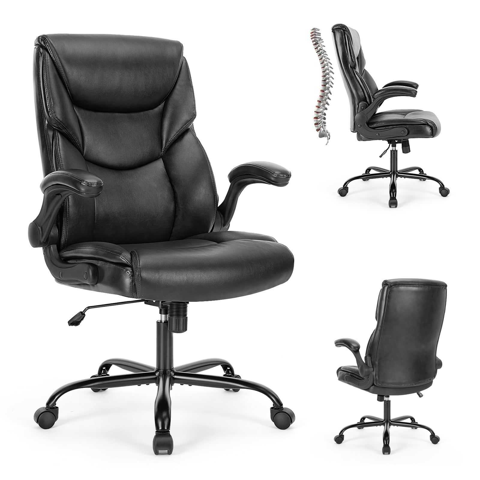 Sweetcrispy Executive Office PU Leather Desk Chair High Back FlipUp