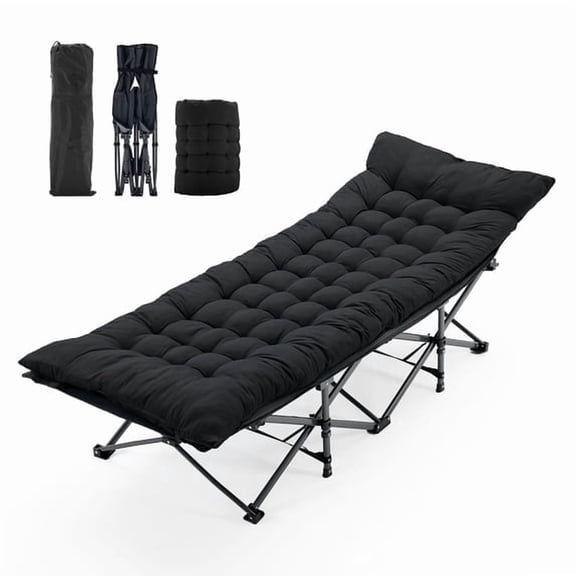 Sweetcrispy Folding Camping Cot with Mattress, Heavy Duty Portable Sleeping Cot for Adults, Camp, Travel, Guest Bed, Black