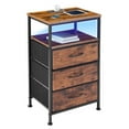 thumbnail image 1 of Sweetcrispy LED Nightstand with Charging Station – 15.7" Wide Smart Bedside Table with 3 Fabric Drawers, AC & USB Ports, Rustic Brown, 1 of 6