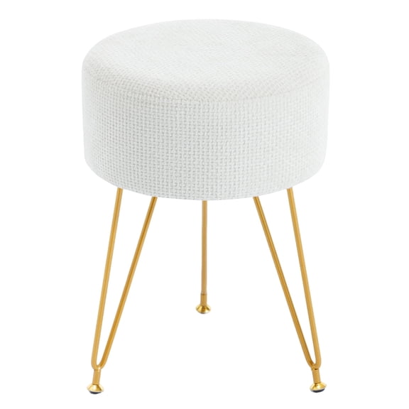 Sweetcrispy Ottoman Vanity Stool, Round Cushioned Seat with Gold Legs, Multi-Functional Footrest & Vanity Chair for Bedroom & Living Room, Beige