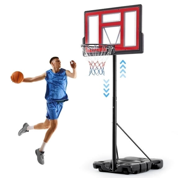 Sweetcrispy Portable Basketball Hoop, 44" Shatterproof Backboard, Adjustable Height 6.1ft-10ft, Red
