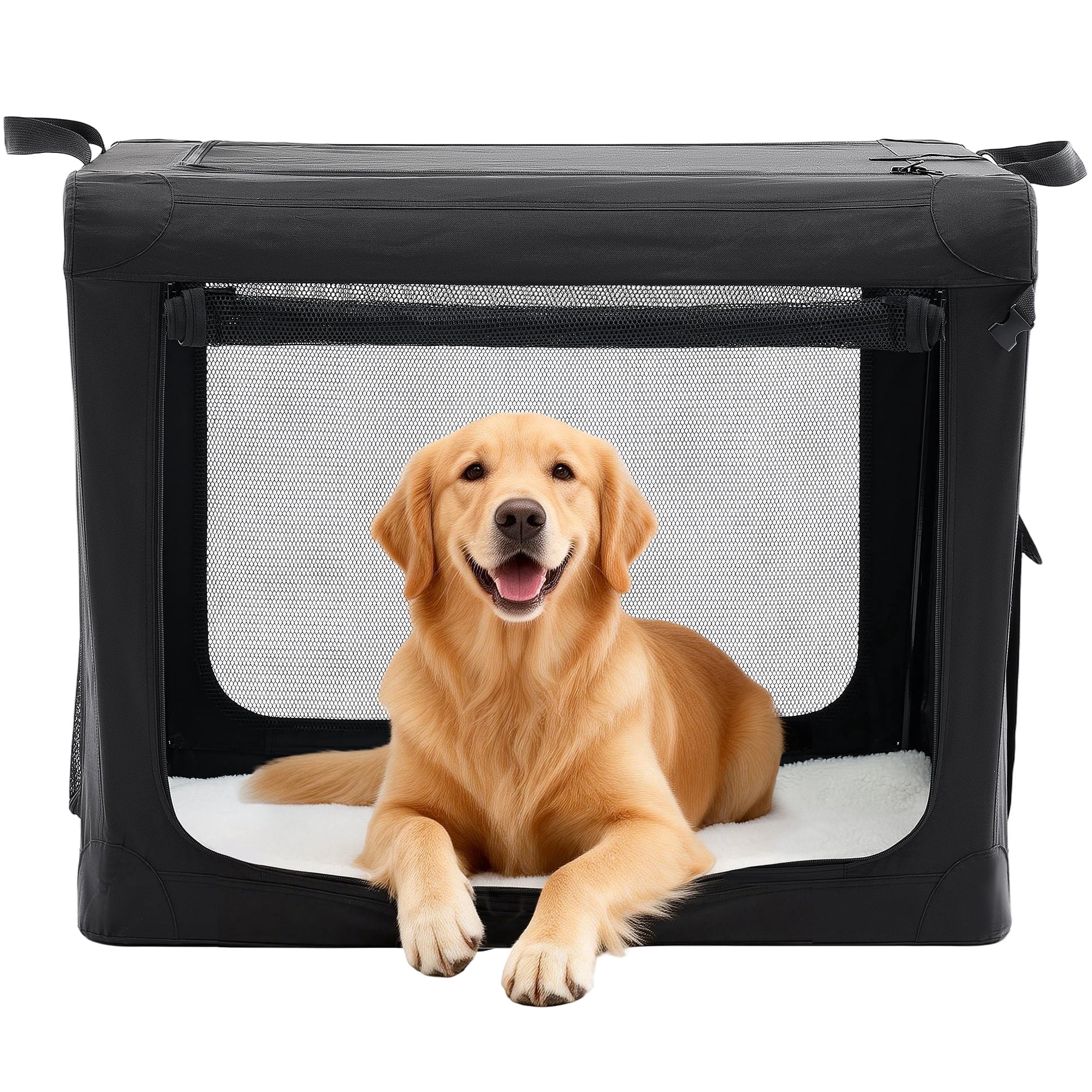 Sweetcrispy Portable Soft-Sided Dog Crate, Folding Travel Kennel with 3 ...