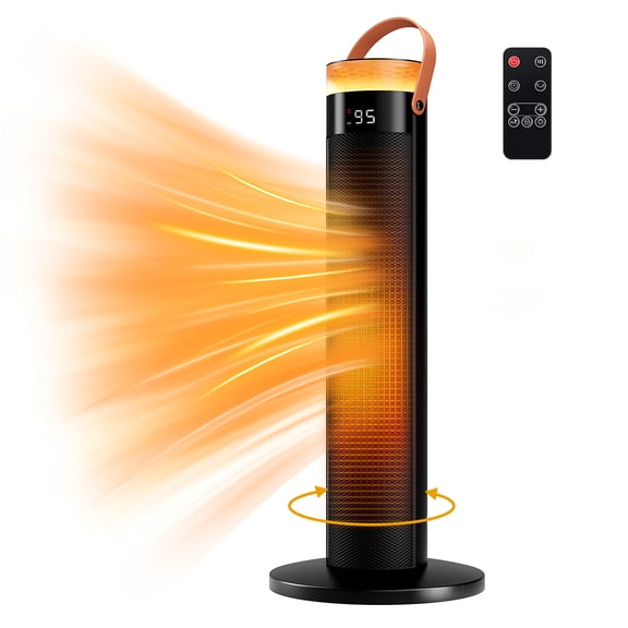 Sweetcrispy Space Heater for Large Room, 70° Oscillation PTC Heater with Carbon Bed, Remote, 12H Timer, Bedroom Office Indoor Use, Black