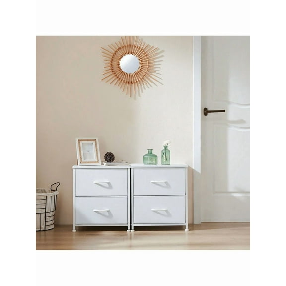 Sweetcrispy Sweetcrispy Nightstand Set Of 2, End Tables With 2 Storage Drawers Bedside Furniture Kids Night Stand With Fabric Bins, Wooden Top Small Dresser For Bedroom Closet