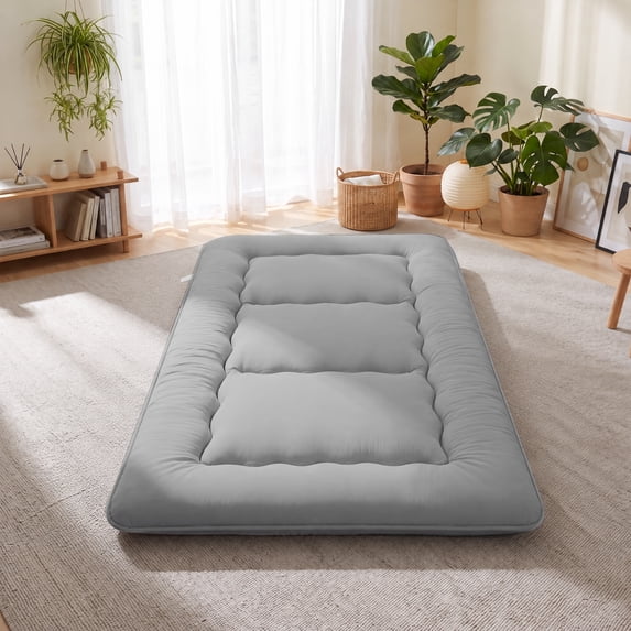 Sweetcrispy Twin Japanese Floor Mattress with Washable Cover, Folding Memory Foam Sleeping Mat for Dorm, Camping & Guest Room, Gray