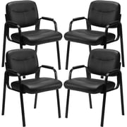 JIOABL Waiting Room Chairs No Wheels Set of 4, Leather Stationary Office Reception Guest Chair with Padded Arms for Elderly Desk Conference Room Lobby Table Side Salon