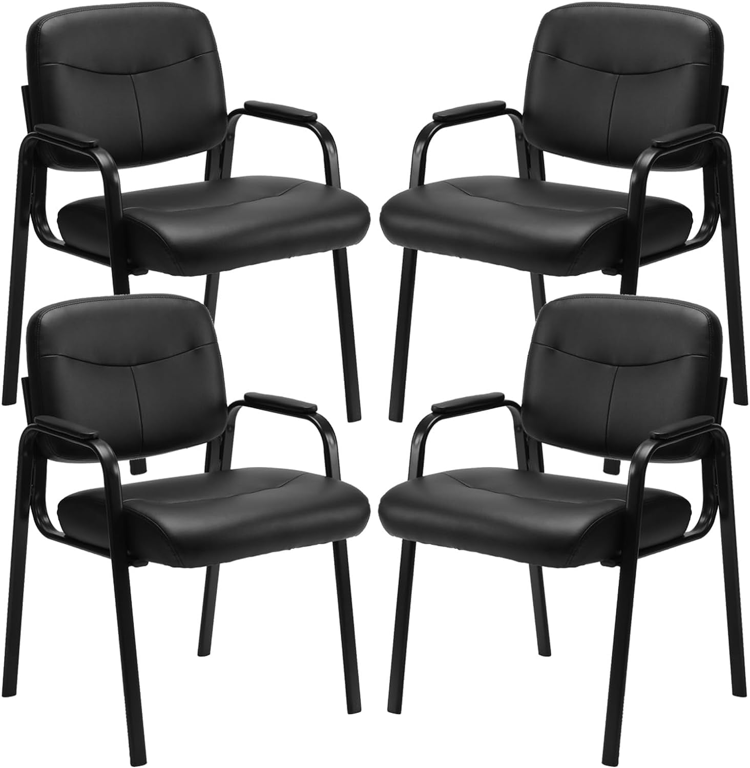 Black Faux Leather Office Guest Chair with Metal Frame Set of 4