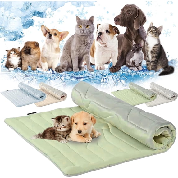 Sweetdreamed Dog Cooling Mat, Non Gel Sweetdreamed Cool Pad for Dogs & Cats to Lay On, 4 Sizes Portable Cooling Mats Pet for All Breeds & Sizes, Machine Washable Double-Sided Pet Bed (green, X-Large)