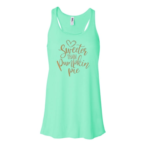 "Sweeter Thank Pumpkin Pie Tank, Thanksgiving Tank Top, Women's Racerback, Pumpkin Pie Shirt, Gift For Her, Workout Clothes, Turkey Day, Gym, Mint , SMALL"