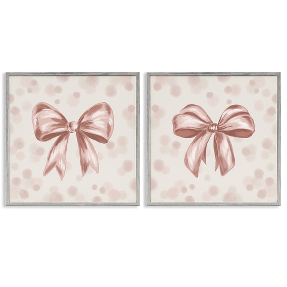 Stupell Industries Sweetest Bow Neutrals 2 Piece Gray Framed Giclee Art Set, design by Kristen Dalpiaz, 12 x 12