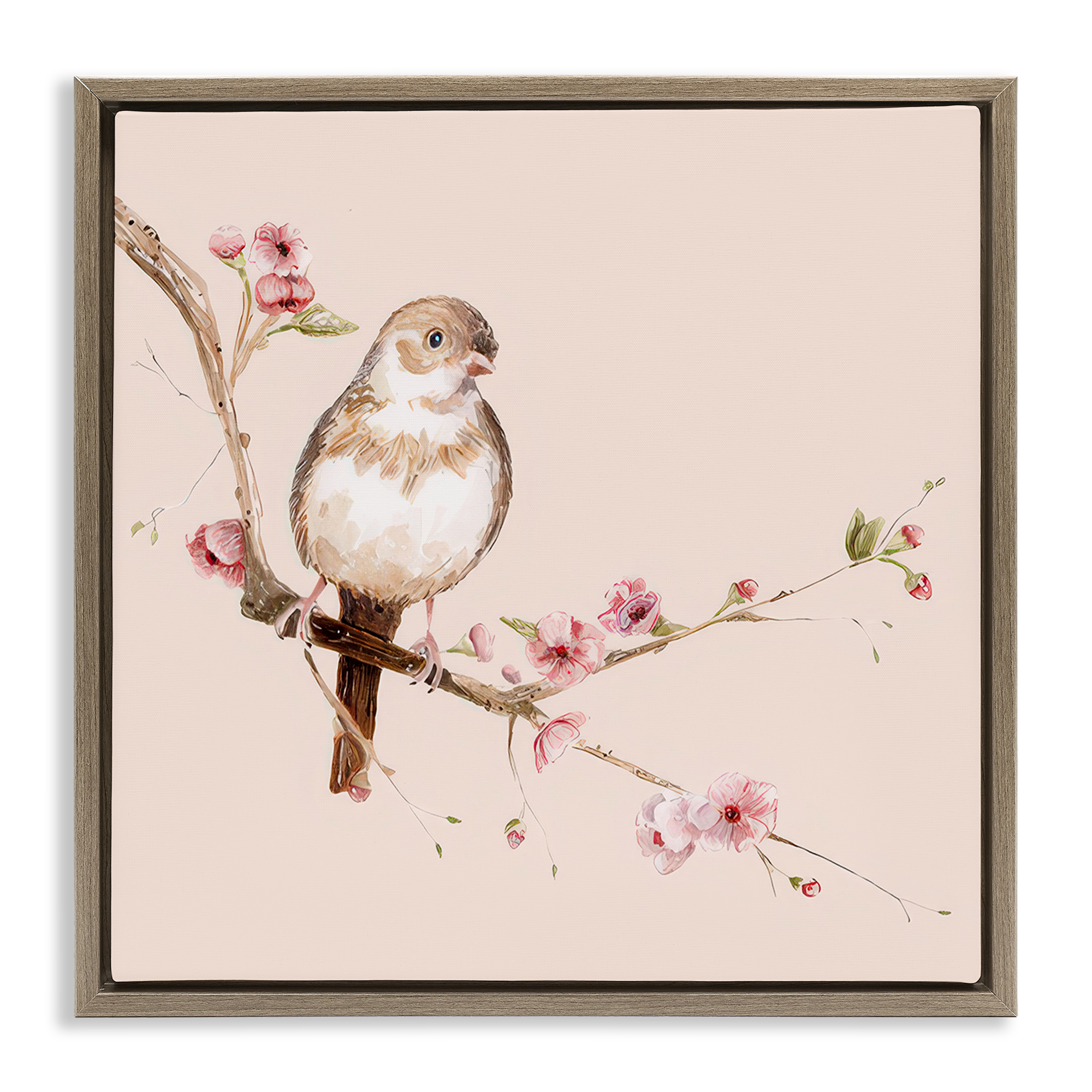 Sweetest Brown Bird Brown Framed Floater Canvas Wall Art, design by Lisa Wehmeyer