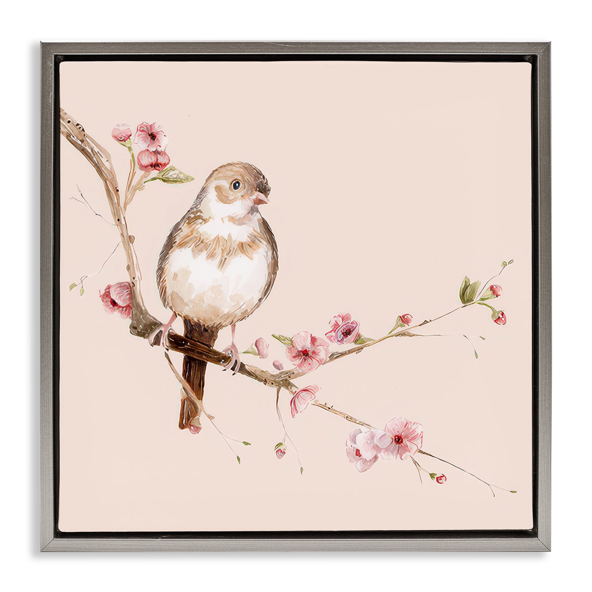 Sweetest Brown Bird Gray Framed Floater Canvas Wall Art, design by Lisa Wehmeyer