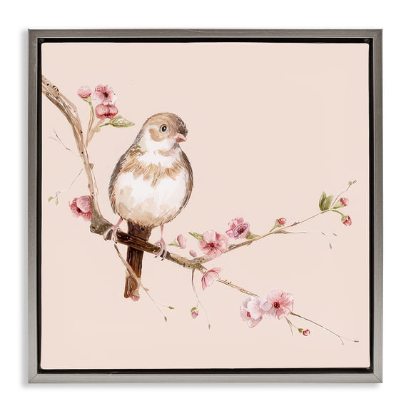 Sweetest Brown Bird Gray Framed Floater Canvas Wall Art, design by Lisa Wehmeyer