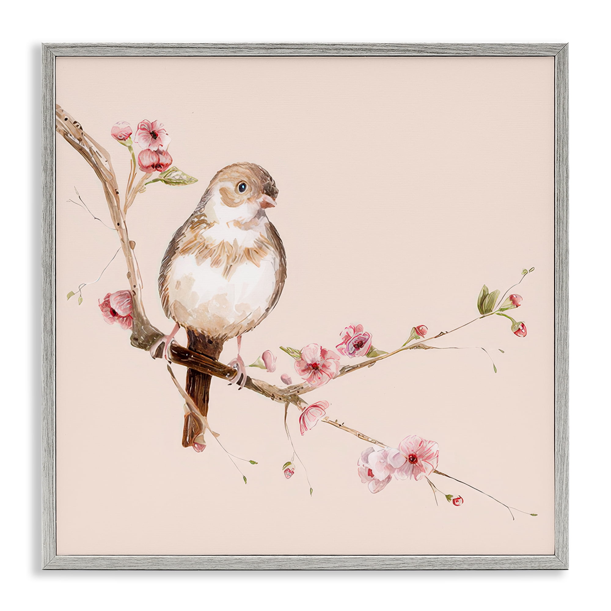 Sweetest Brown Bird Gray Framed Giclee Art, design by Lisa Wehmeyer