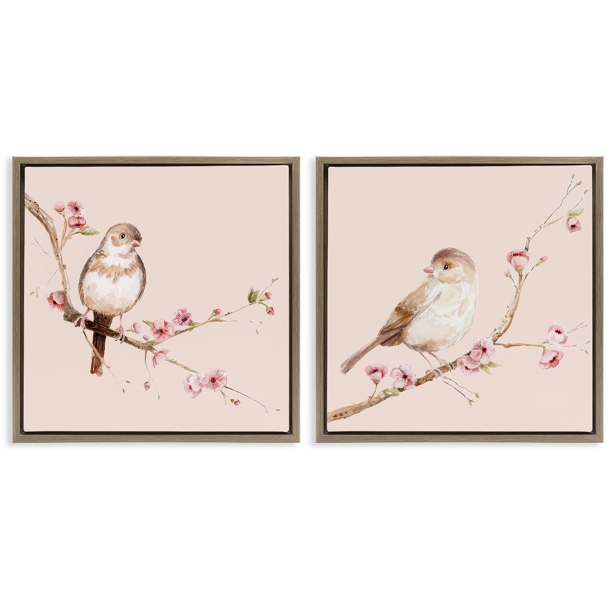 Sweetest Brown Birds Branch 2 Piece Brown Framed Floater Canvas Set, design by Lisa Wehmeyer