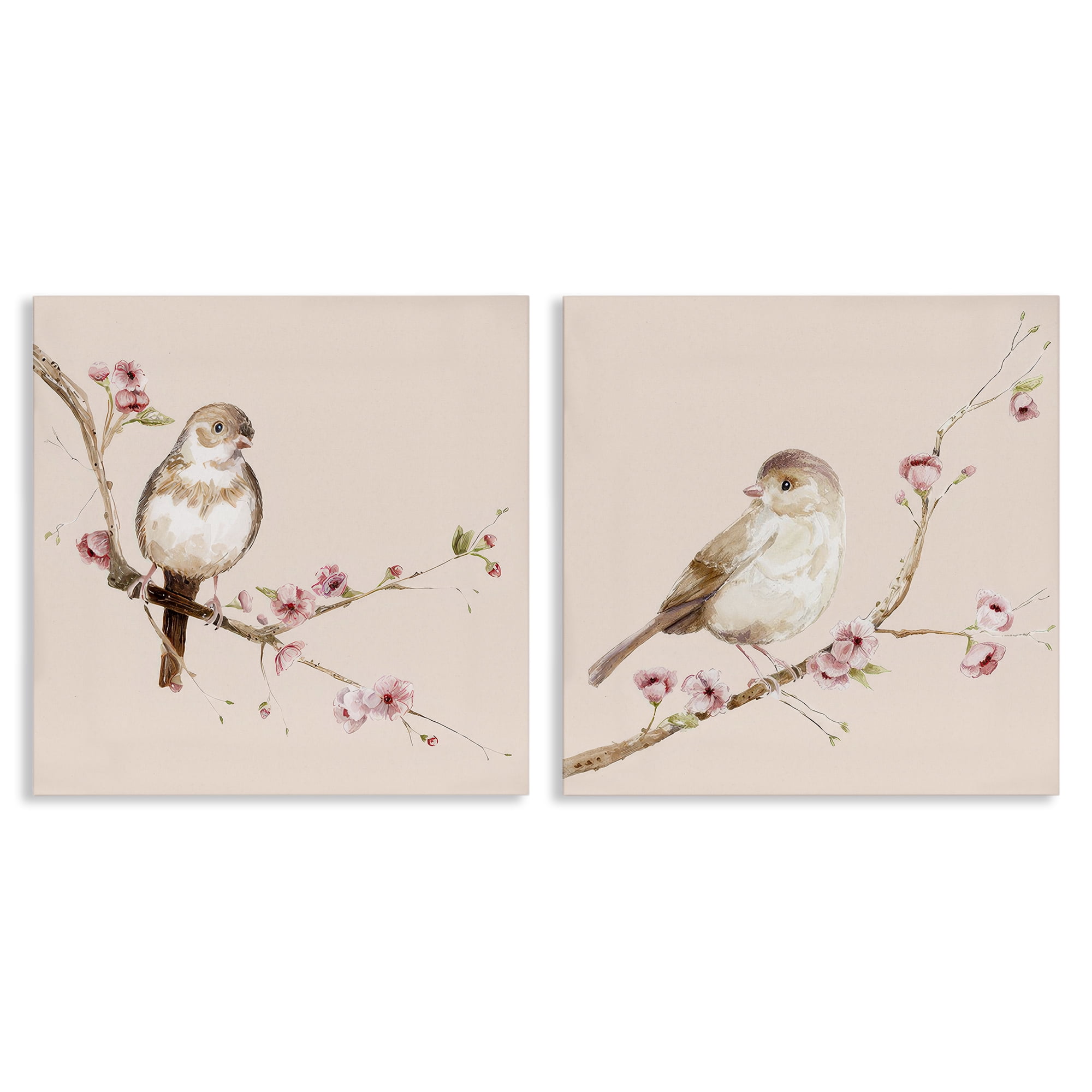 Sweetest Brown Birds Branch 2 Piece Canvas Wall Art Set, design by Lisa Wehmeyer