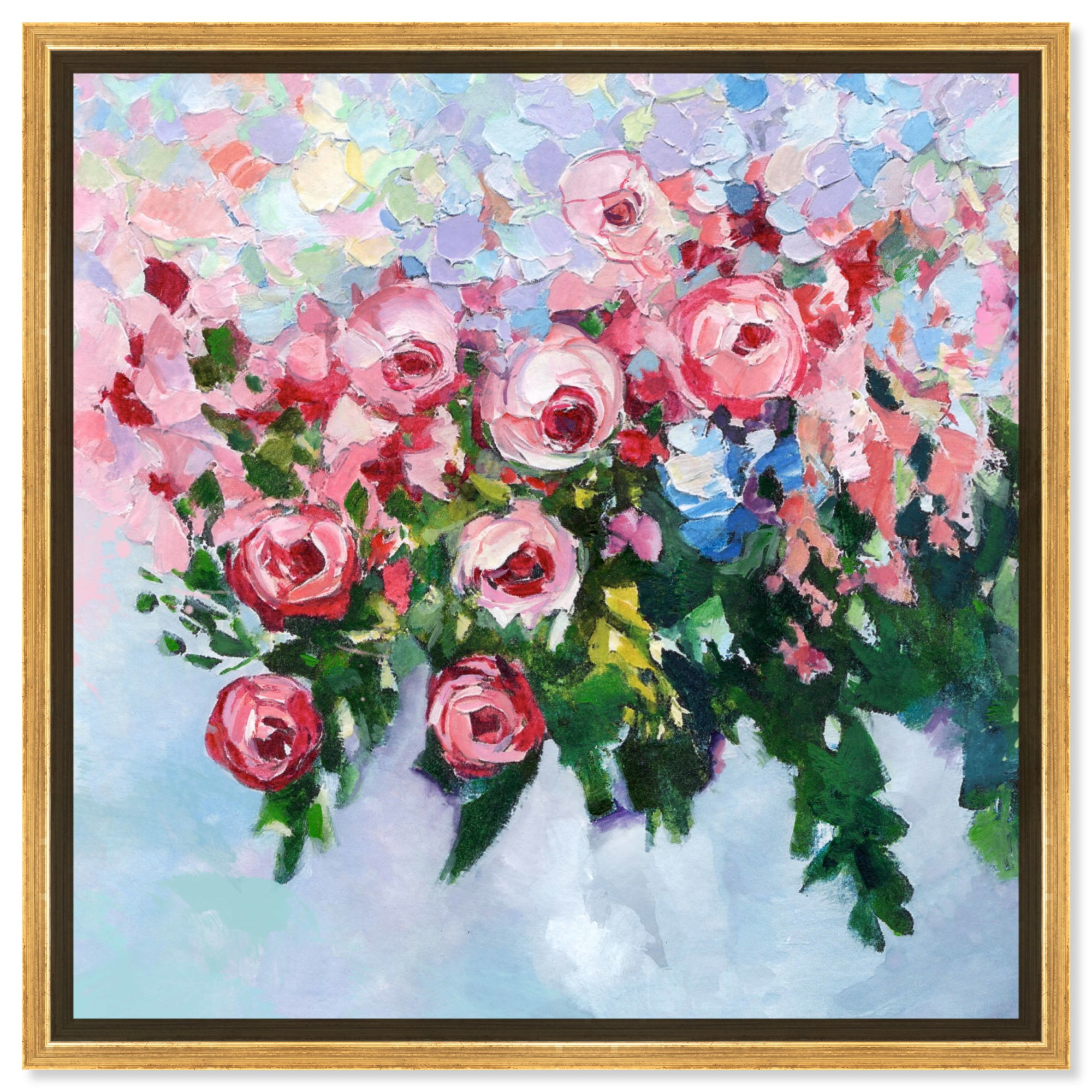 Sweetest Pink Floral Canvas Art with Gold Frame, 12" x 12"