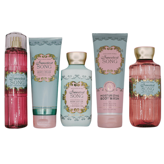 Sweetest Song 5 Piece Set by Bath and Body Works - Mist, Cream, Shower Gel, Lotion, and Moisture Body Wash