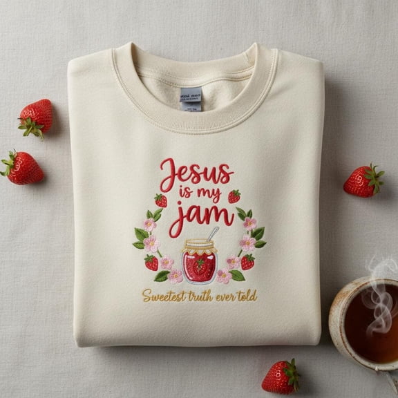 Sweetest Truth Jesus is my Jam embroidered hoodie, Christian fruit sweatshirt, Bible verse tee, Religious saying gift, Faith