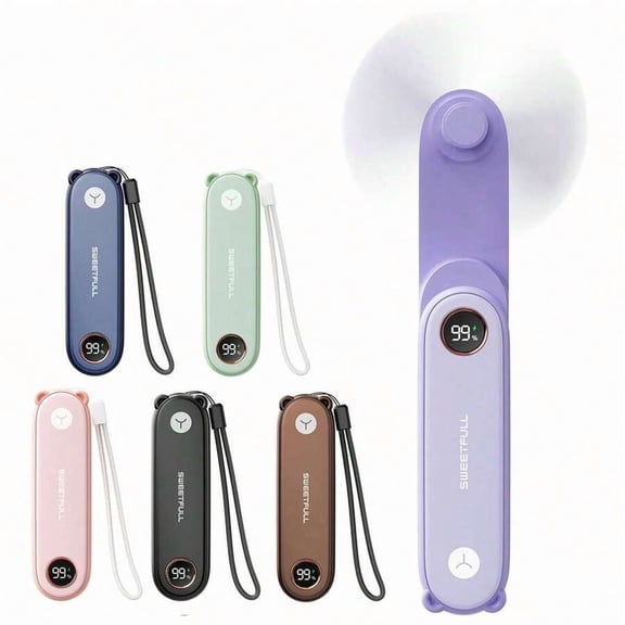 Sweetfull Portable Handheld Mini Fan, Foldable Fan, USB Rechargeable Personal Travel Fan, LED Display, Emergency LED Flashlight, Small Cooler For Desk, Office, Bedroom, Outdoor Travel, Camping, Stude