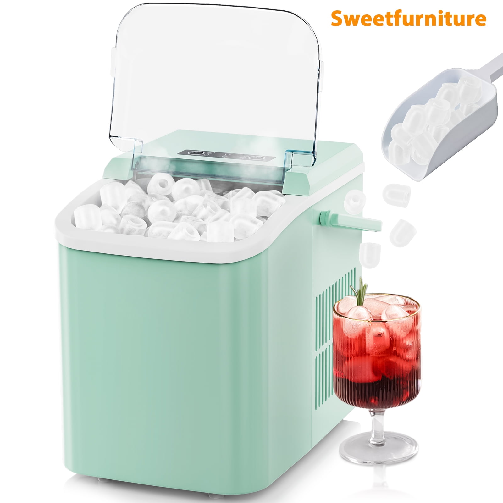 Sweetfurniture Countertop Ice Maker, Portable Ice Maker Machine with Handle and Ice Scoop, Green