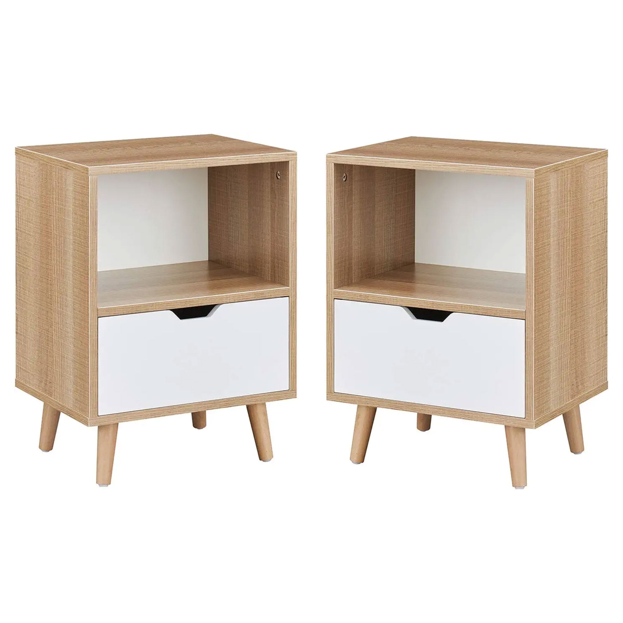 Sweetgo Modern Tan and White Wooden 2-Tier Nightstand Set