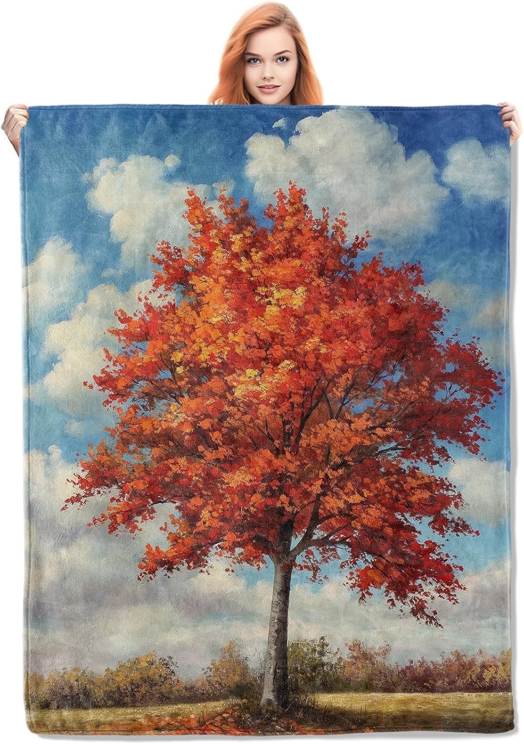 Sweetgum Tree Blanket,Autumn Tree Flannel Throw Blankets,Soft Warm Lightweight Cozy Plush Fall Foliage Throws for Bedroom Sofa Home Decor Gifts for Women Girls 50"x40"