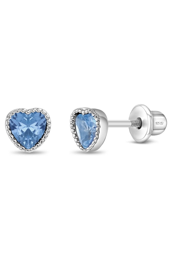 Sweetheart Blue Kids / Children / Girls Earrings Screw Back - Sterling Silver