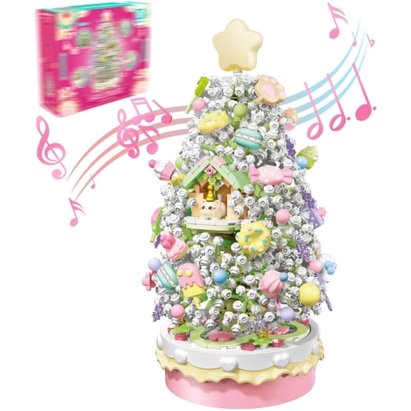 Sweetheart Christmas Tree Building Blocks Set, Music Box with Lights, Holiday Home Decoration(1365 pcs)