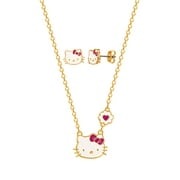 SANRIO Hello Kitty Girls Fashion Necklace Stud Earrings Jewelry Set - 18+3" (Pink)