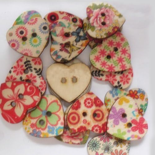 Sweetheart Painting Buttons with 2-hole Wooden Buttons Mixed Color about 23mm long 25mm wide Hole:2mm 100pcs/bag