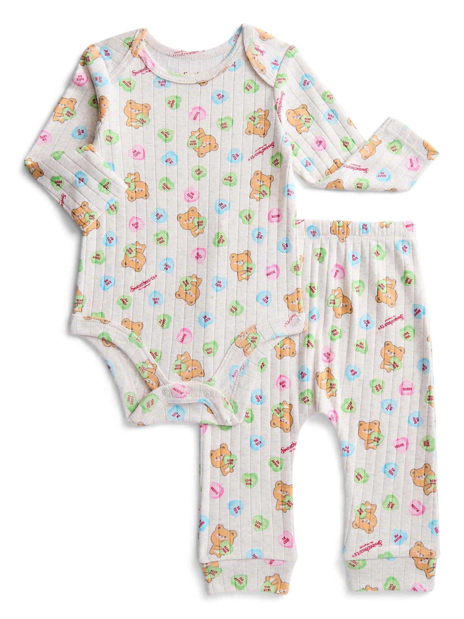 Sweethearts Baby Girls Valentine's Day Long Sleeve Bodysuit with Matching Joggers, 2-Piece Set, Sizes Newborn-12M
